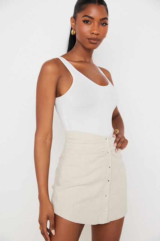 Beige House Of Cb Linen Gathered Waist Mini  Skirts | NSX-429175