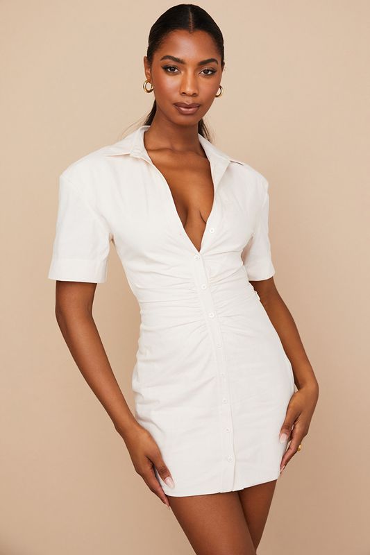 Beige House Of Cb Open Back Shirt Dress | URF-408379