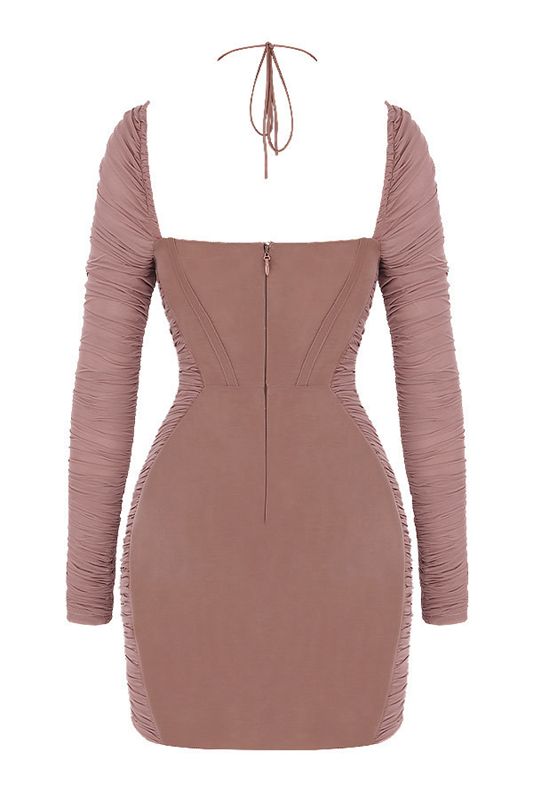 Beige House Of Cb Ruched Mini Dress | NAK-907635