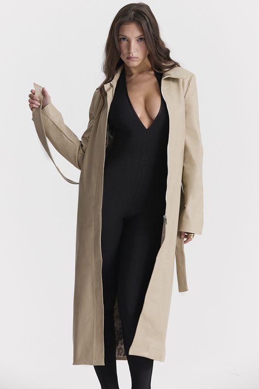 Beige House Of Cb Vegan Leather Trench Coats | KXZ-130589