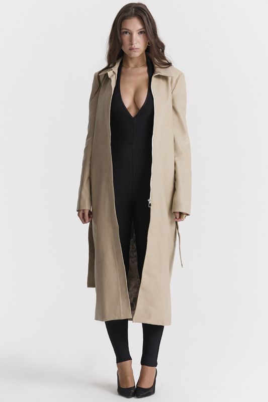 Beige House Of Cb Vegan Leather Trench Coats | KXZ-130589