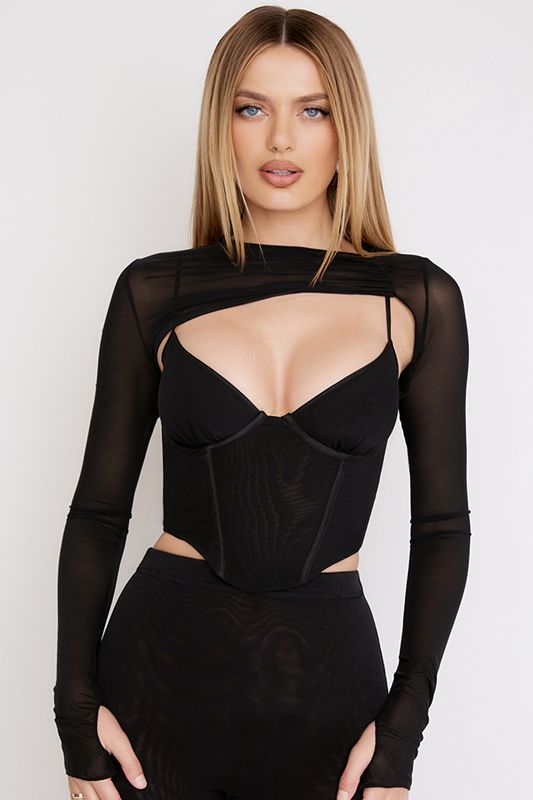 Black House Of Cb Asymmetric Cutout Corset | ALP-857230