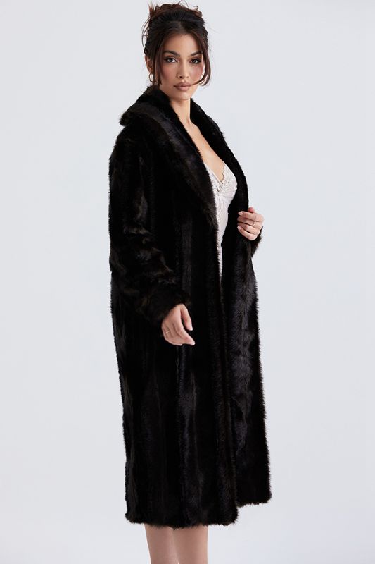 Black House Of Cb Brown Faux Fur Coats | ZGP-430152