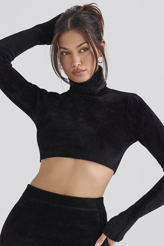 Black House Of Cb Chenille Cropped Tops | NLD-849061