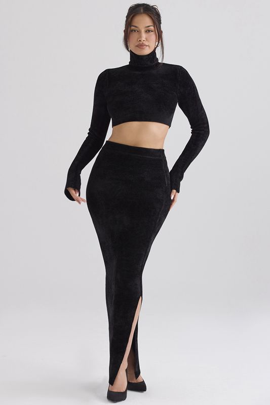 Black House Of Cb Chenille Cropped Tops | NLD-849061