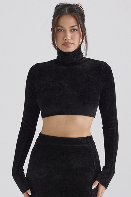 Black House Of Cb Chenille Cropped Tops | NLD-849061