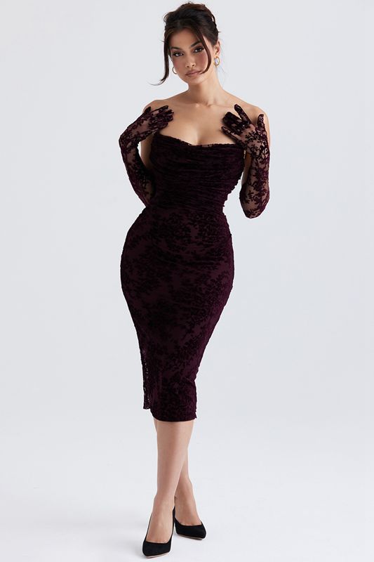 Black House Of Cb Cherry Devore Dress | HOD-617458