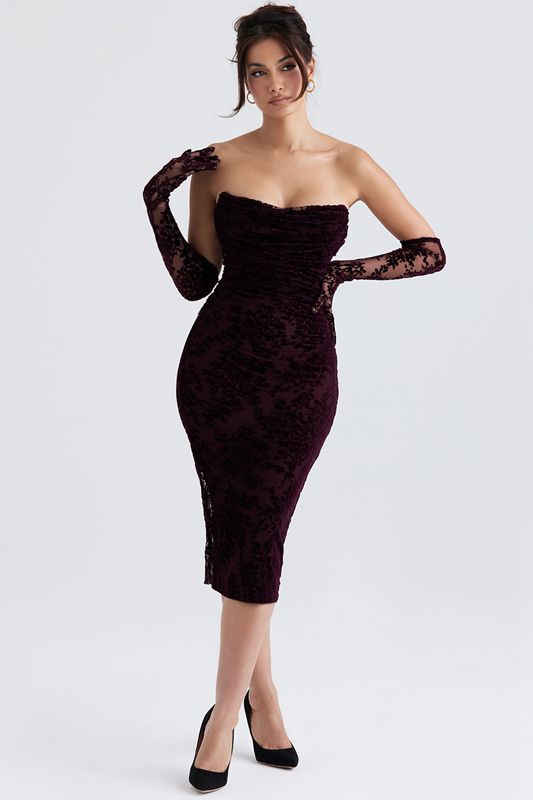 Black House Of Cb Cherry Devore Dress | HOD-617458