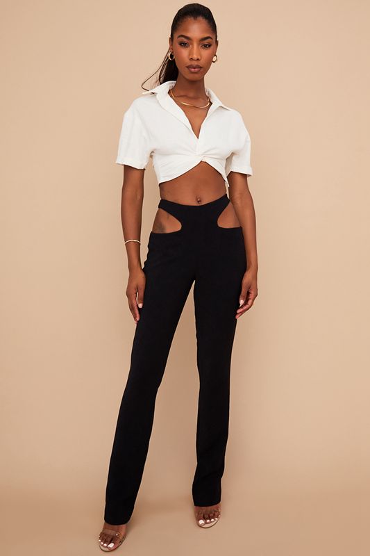 Black House Of Cb Crepe Cutouts Pants | UQD-174862