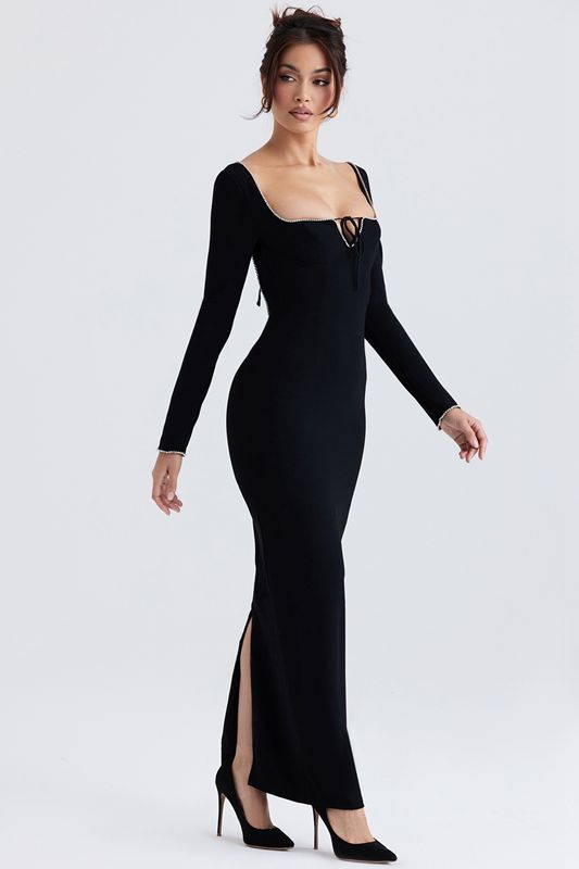 Black House Of Cb Crystal Embellished Maxi Dress | IQU-950734