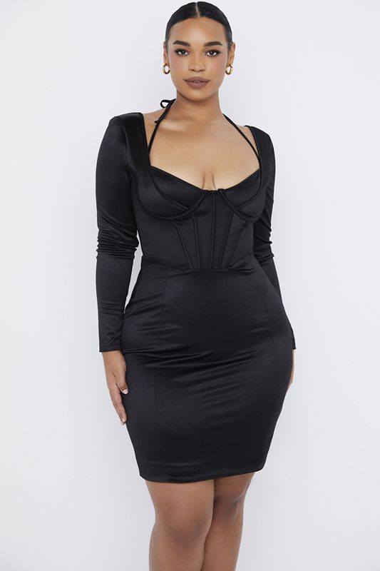 Black House Of Cb Disco Satin Dress | OZD-493276