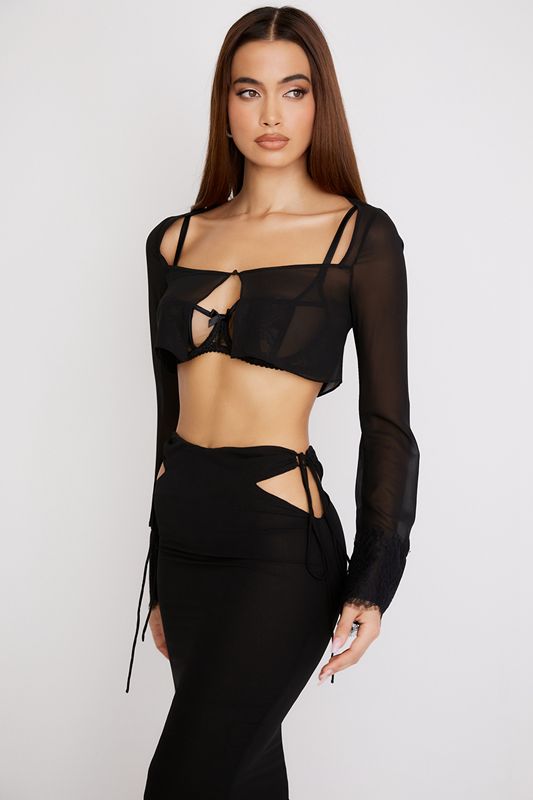 Black House Of Cb Georgette Cropped Tops | VRK-618920