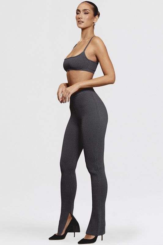 Black House Of Cb Grey Ribbed Knit Leggings | HNS-219048