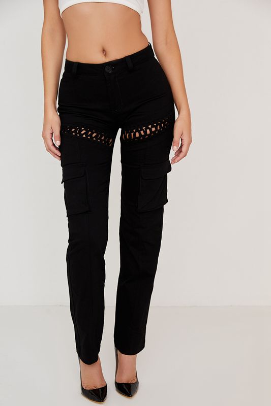 Black House Of Cb Lace Up Cargos Pants | JCX-835247