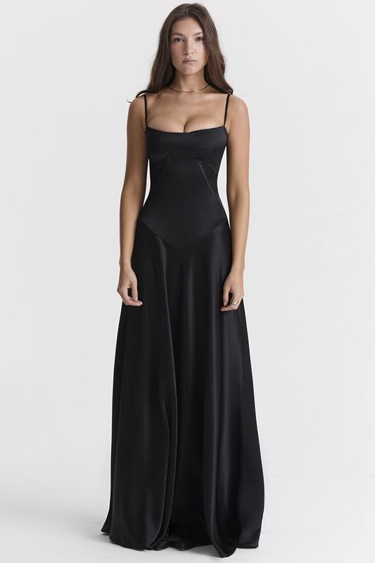 Black House Of Cb Lace Up Maxi Dress | ZWB-817034