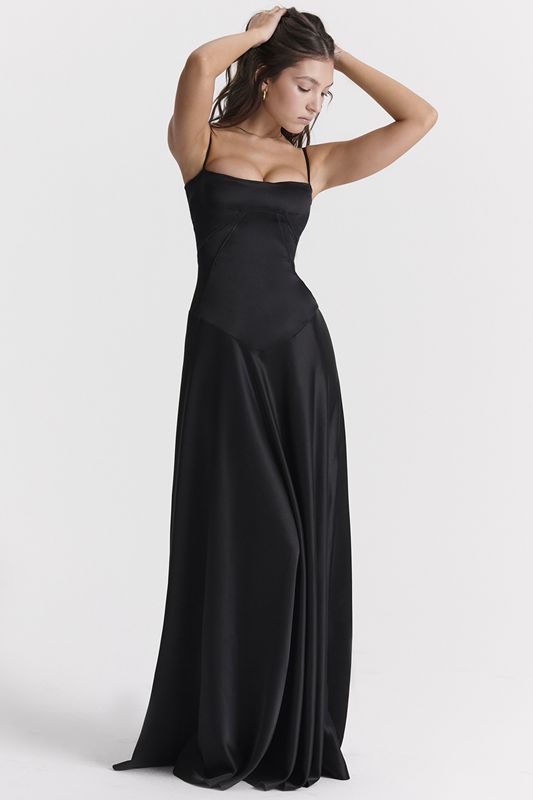 Black House Of Cb Lace Up Maxi Dress | ZWB-817034