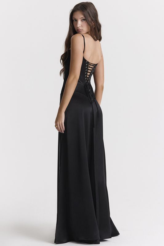 Black House Of Cb Lace Up Maxi Dress | ZWB-817034