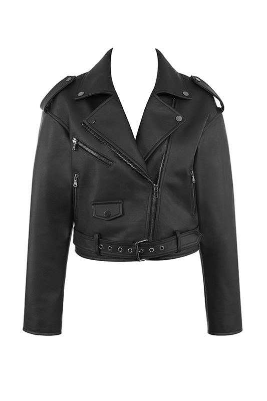 Black House Of Cb Leather Biker Jacket | OLW-608724