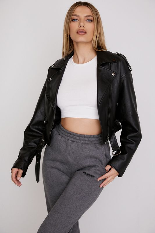 Black House Of Cb Leather Biker Jacket | OLW-608724