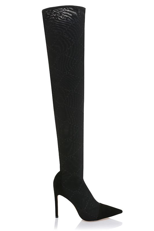 Black House Of Cb Mesh Monogrammed Thigh Boots | FKJ-731928