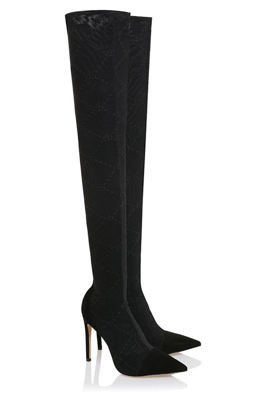 Black House Of Cb Mesh Monogrammed Thigh Boots | FKJ-731928