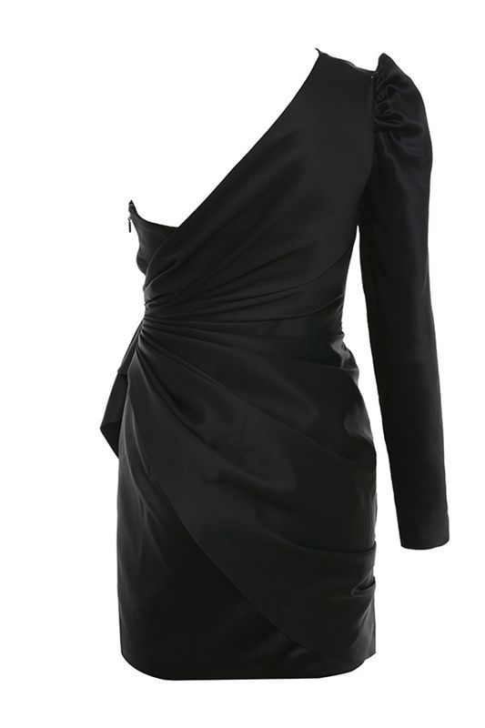 Black House Of Cb One Shoulder Draped Satin  Dress | XTY-792138