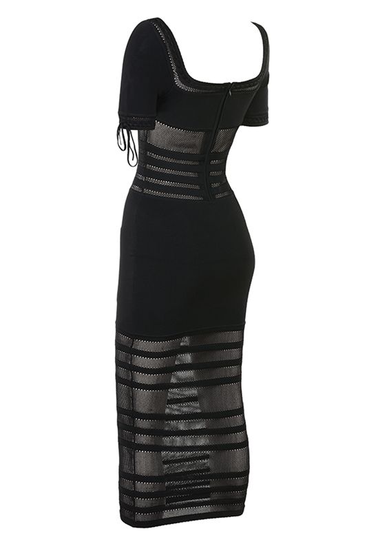 Black House Of Cb Openwork Knit Midi Dress | CPQ-751869