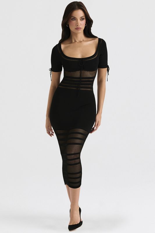 Black House Of Cb Openwork Knit Midi Dress | CPQ-751869