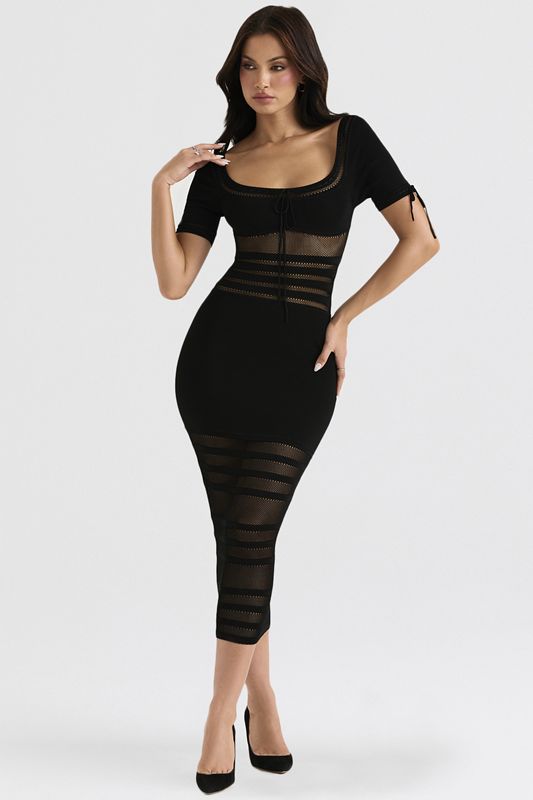 Black House Of Cb Openwork Knit Midi Dress | CPQ-751869