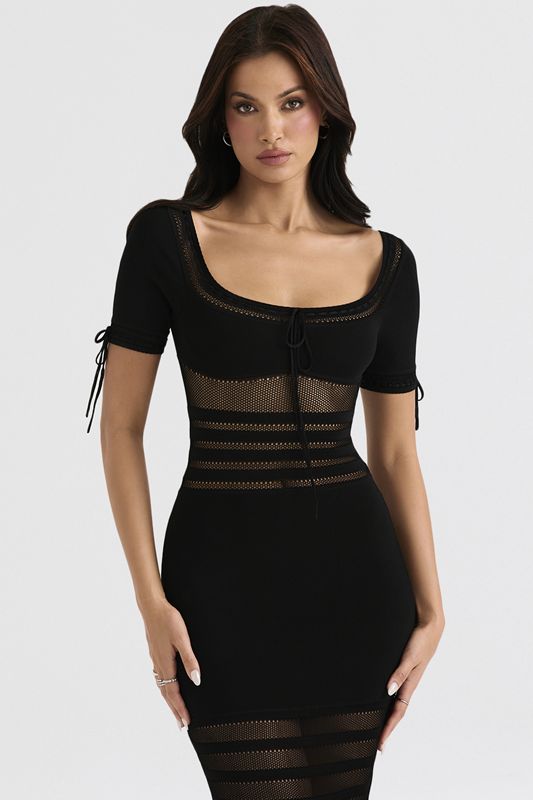 Black House Of Cb Openwork Knit Midi Dress | CPQ-751869