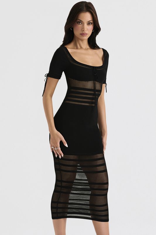 Black House Of Cb Openwork Knit Midi Dress | CPQ-751869