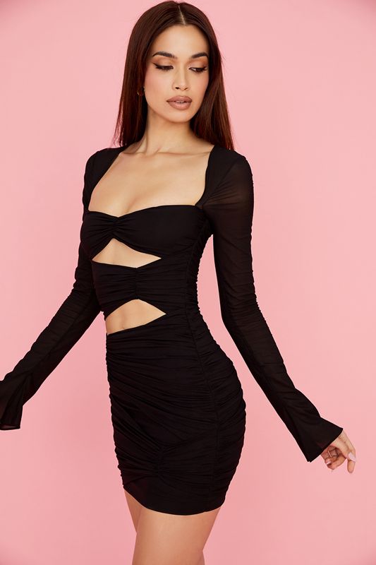 Black House Of Cb Real Silk Cutout Mini  Dress | LTY-627354