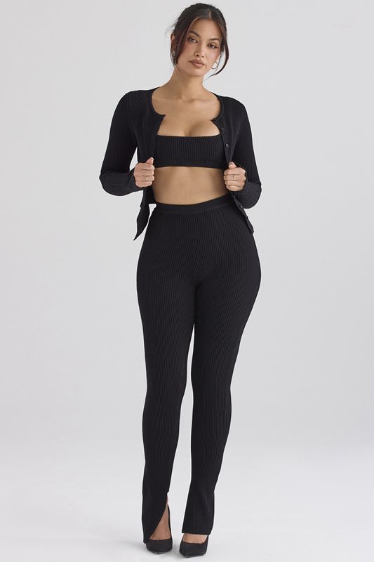 Black House Of Cb Ribbed Knit Leggings | PMI-418936