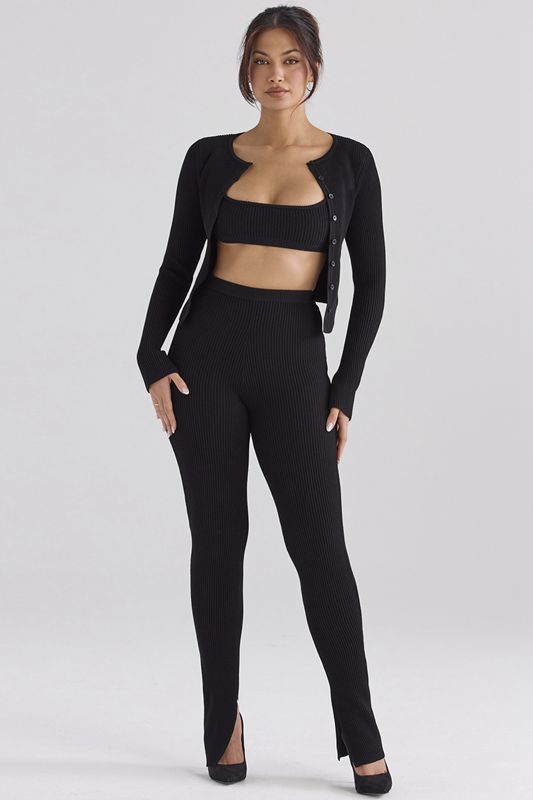 Black House Of Cb Ribbed Knit Leggings | PMI-418936