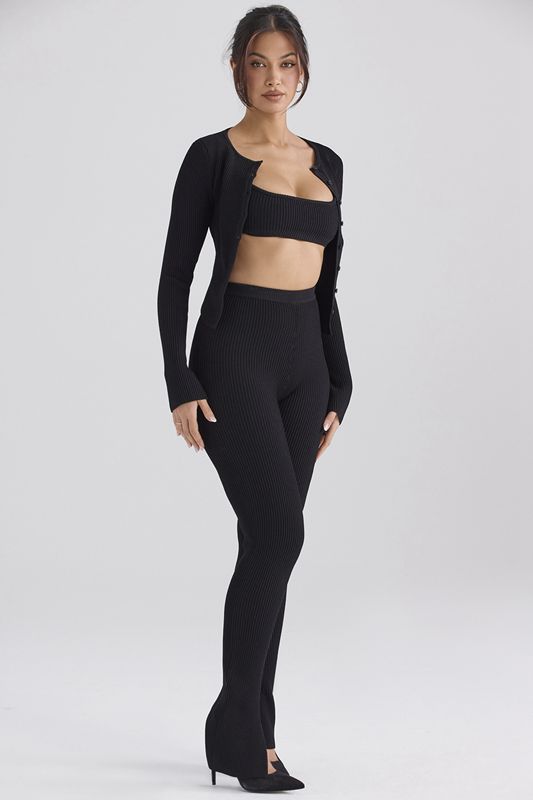 Black House Of Cb Ribbed Knit Leggings | PMI-418936