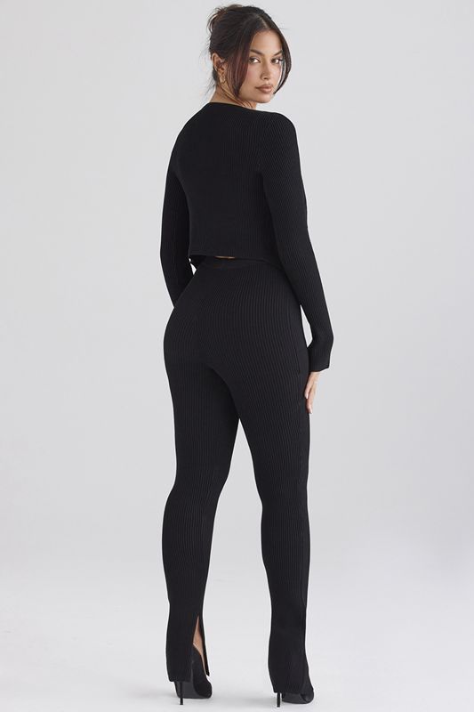 Black House Of Cb Ribbed Knit Leggings | PMI-418936