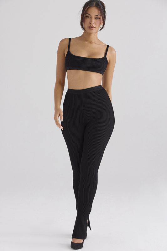 Black House Of Cb Ribbed Knit Leggings | PMI-418936