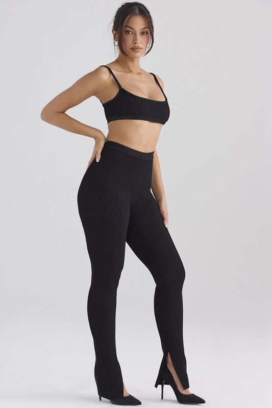 Black House Of Cb Ribbed Knit Leggings | PMI-418936