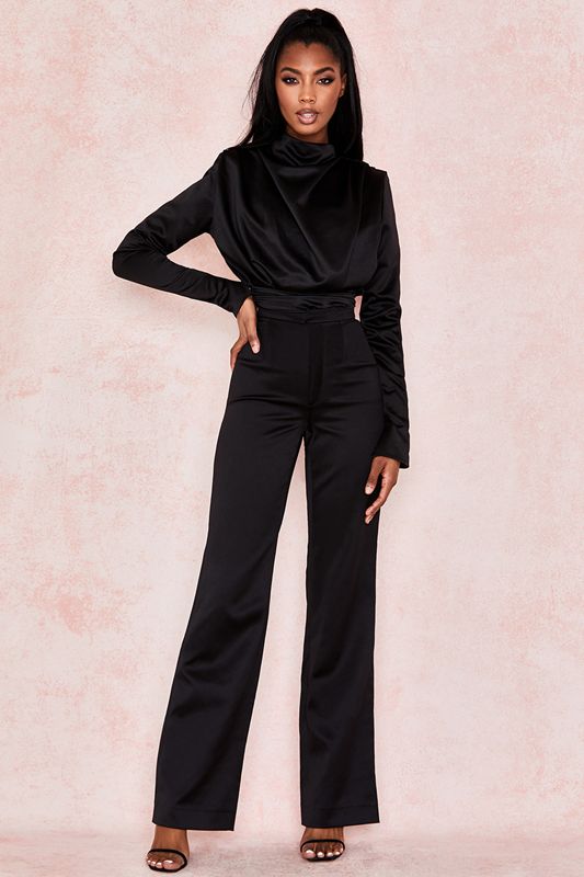 Black House Of Cb Satin Blouse Bodysuit | OKG-417360