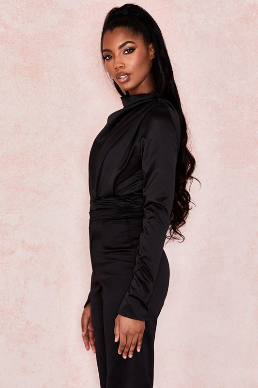 Black House Of Cb Satin Blouse Bodysuit | OKG-417360