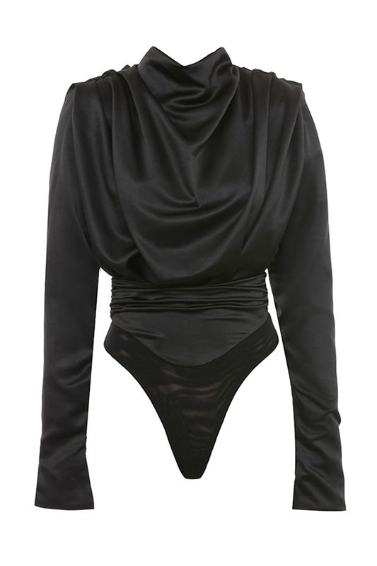 Black House Of Cb Satin Blouse Bodysuit | OKG-417360