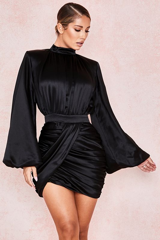 Black House Of Cb Satin Blouson Dress | LPR-945328