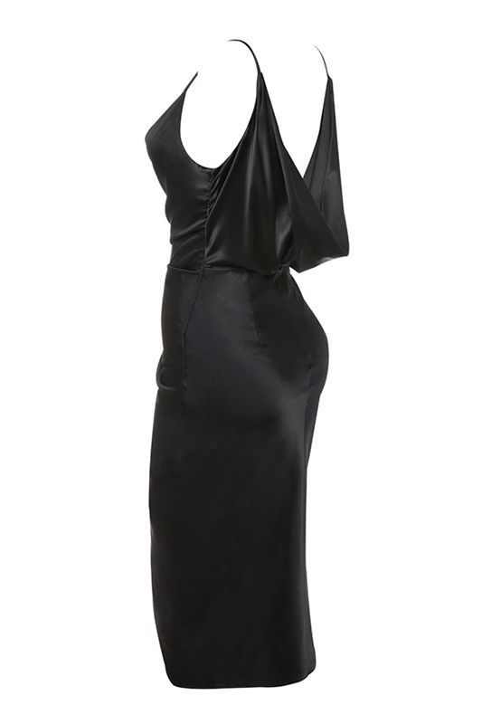 Black House Of Cb Satin Drape Back Dress | CLN-750439