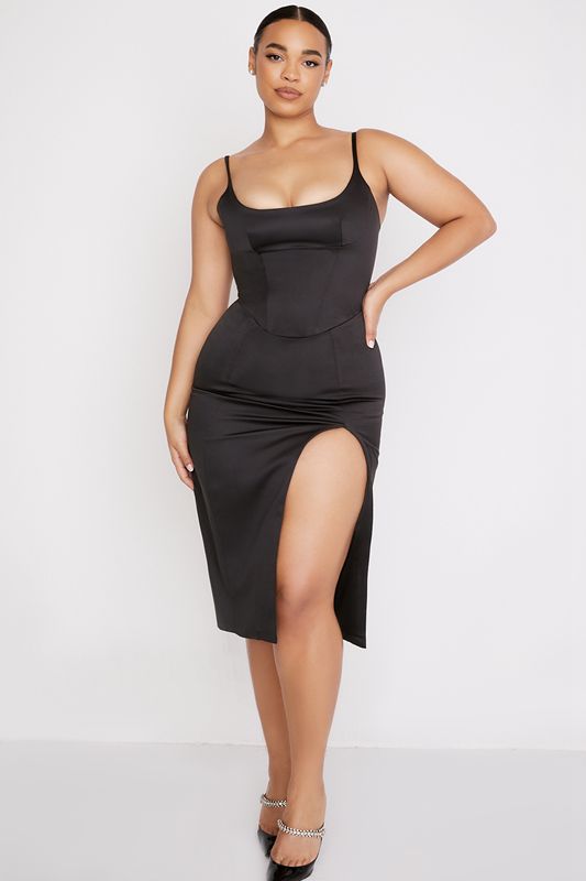 Black House Of Cb Satin  Midi Dress | GTL-517390