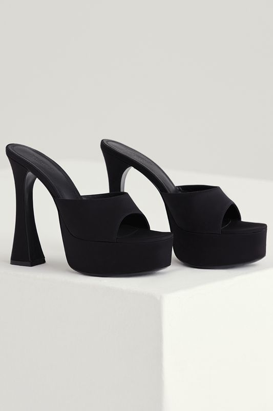 Black House Of Cb Satin Platform Mules | MAW-283510