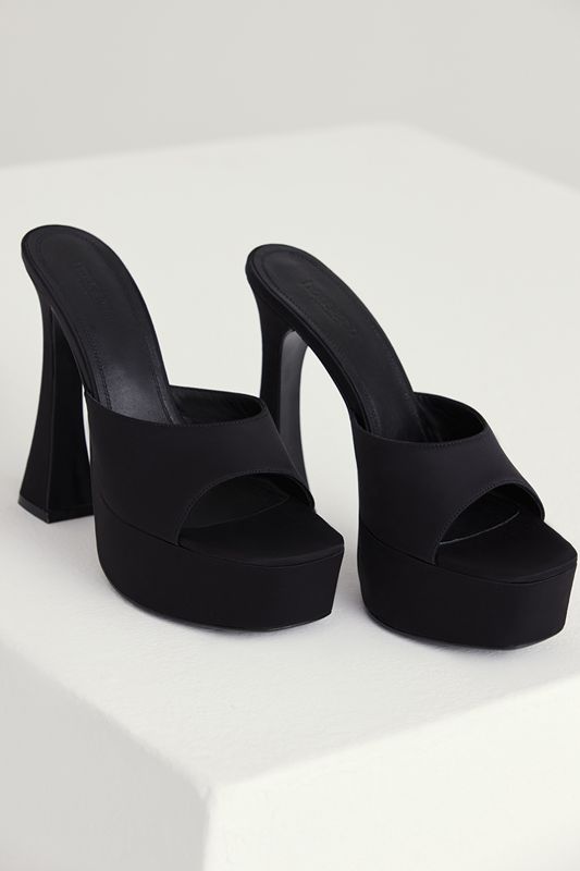 Black House Of Cb Satin Platform Mules | MAW-283510