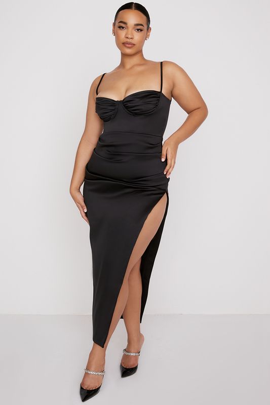 Black House Of Cb Satin Pleated Midi Dress | EPL-510392