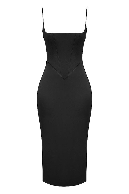 Black House Of Cb Satin Pointed Midi Dress | DGP-732851