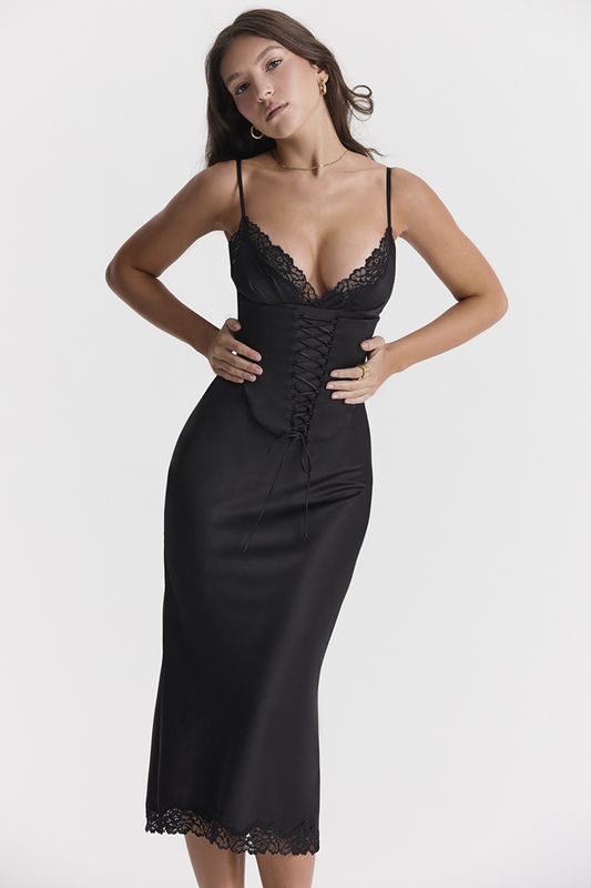 Black House Of Cb Satin Slip Dress | HYS-928643