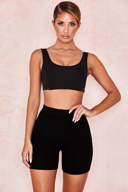 Black House Of Cb Stretch Jersey Cropped Tops | NRU-702849